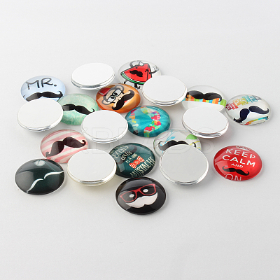 Moustache Printed Glass Cabochons GGLA-A002-25mm-VV-1