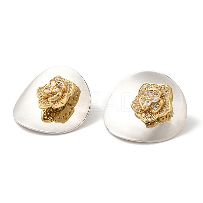 Rack Plating Brass Micro Pave Clear Cubic Zirconia Stud Earrings EJEW-B062-07B-PG-1