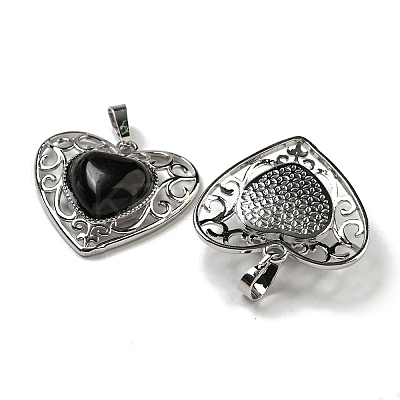 Natural Obsidian Peach Love Heart Pendants G-G158-01L-1
