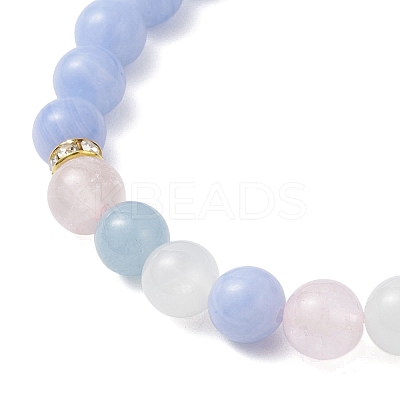 Round Natural Mixed Gemstone Beads & Brass Rhinestone Spacer Beads Stretch Bracelets for Women BJEW-JB12707-1