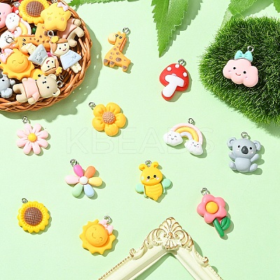 30Pcs 15 Styles Opaque Resin Pendants RESI-YW0003-30-1