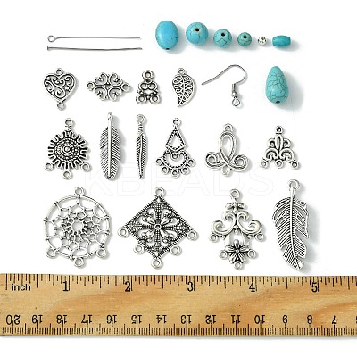 Tibetan Style Chandelier Components and Pendants with Synthetic Turquoise Beads Sets DIY-FS0005-75-1