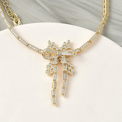 Bowknot Brass Micro Pave Cubic Zirconia Link Chain Bracelets for Women BJEW-A279-01G-1