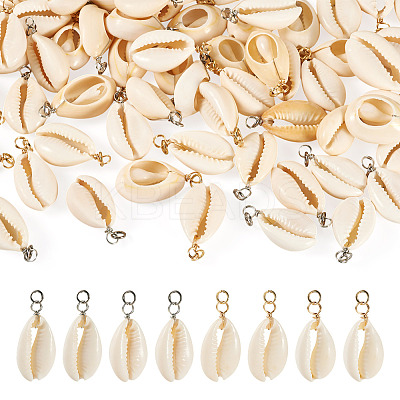 60Pcs 2 Colors Natural Cowrie Shell Pendants PALLOY-TA00305-1