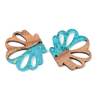 Transparent Resin & Walnut Wood Pendants RESI-S389-047A-B03-1