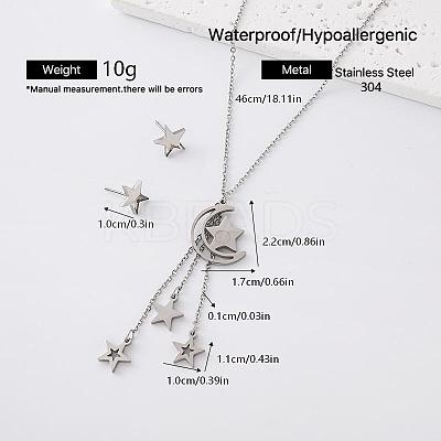 304 Stainless Steel Moon Star Stud Earrings & Tassel Necklaces Sets for Women IY3689-1-1