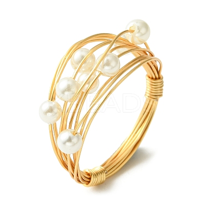 Shell Pearl Beaded Finger Ring RJEW-TA00085-1