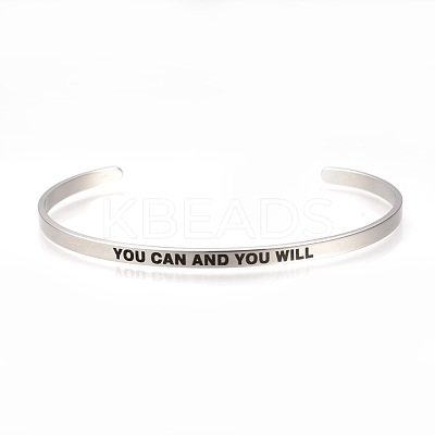 Tarnish Resistant 201 Stainless Steel Cuff Bangles BJEW-Q685-08-1