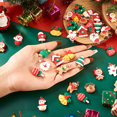 40Pcs 20 Styles Christmas Theme Opaque Resin Pendants RESI-TA0003-58-1