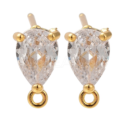 Brass Clear Cubic Zirconia Stud Earrings Finding for Women LS-EJEW-B107-19G-1