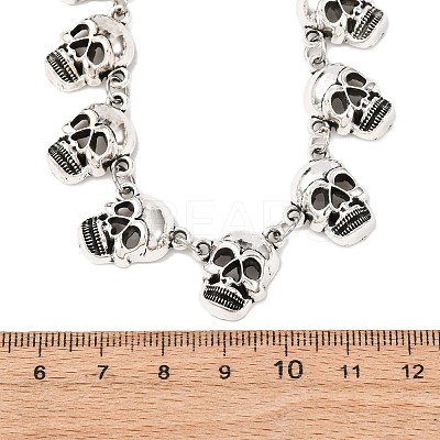 Halloween Skull Alloy Bib Necklaces for Women NJEW-A061-01AS-1