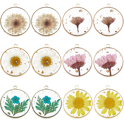 12Pcs 6 Colors Transparent Epoxy Resin Pendants RESI-SC0002-93-1
