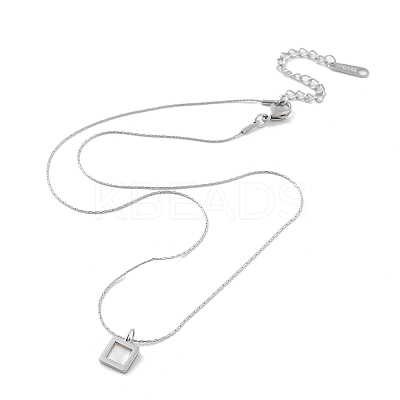 Non-Tarnish Shell Square Pendant Necklaces NJEW-P296-01P-1