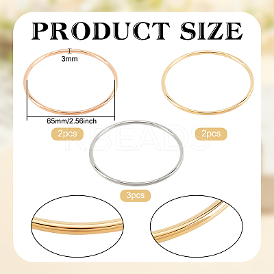 7Pcs 3 Color 304 Stainless Steel Thin Wrap Bangles Set for Women BJEW-BC0001-17-1