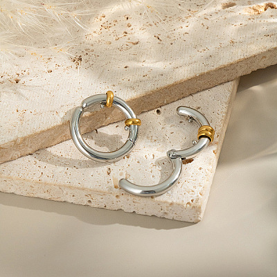 Two Tone 304 Stainless Steel Cuff Earrings WG02975-01-1