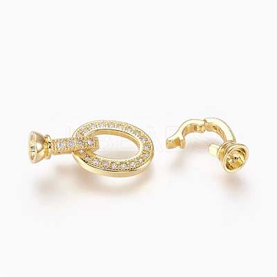 Brass Micro Pave Cubic Zirconia Fold Over Clasps KK-P164-18G-1