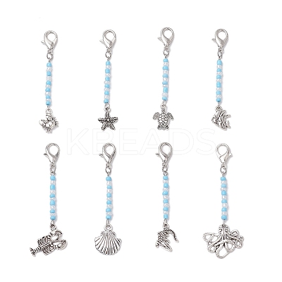 8Pcs Marine Animals Zinc Alloy Pendant Decorations HJEW-JM03229-1