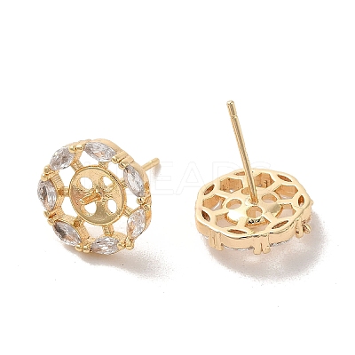 Golden Brass Micro Pave Cubic Zirconia Stud Earring Findings KK-P253-05A-G-1