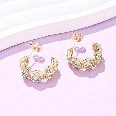 Brass Micro Pave Cubic Zirconia Stud Earrings EJEW-B153-03G-1