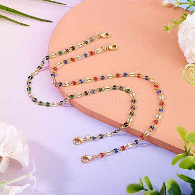 2Pcs 2 Colors Brass Enamel Curb Chain Bracelet Making AJEW-TAC00048-1