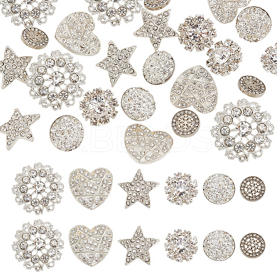 24Pcs 6 Style 1-Hole Alloy & Brass Rhinestone Shank Buttons FIND-WR0011-04-1