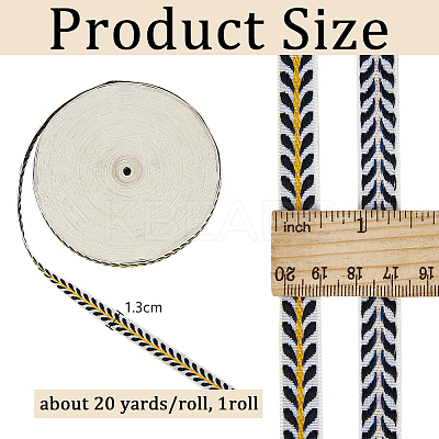 20 Yards Ethnic Style Embroidery Polyester Leaf Ribbons OCOR-WH0070-109D-1