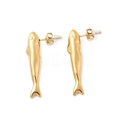 304 Stainless Steel Fish Stud Earrings EJEW-K268-49G-1