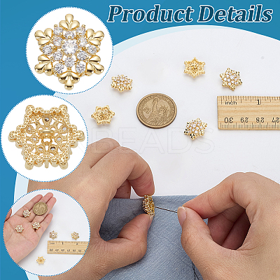 6Pcs 1-Hole Brass Pave Clear Cubic Zirconia Buttons BUTT-FG0001-54G-1