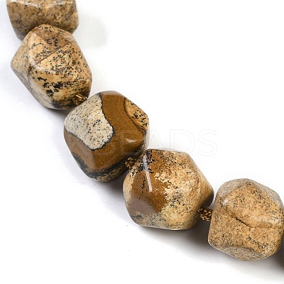 Natural Picture Jasper Nuggets Beaded Necklaces for Women Men NJEW-K388-01F-1