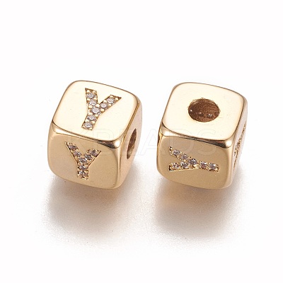 Brass Micro Pave Cubic Zirconia Beads KK-K238-16G-Y-1