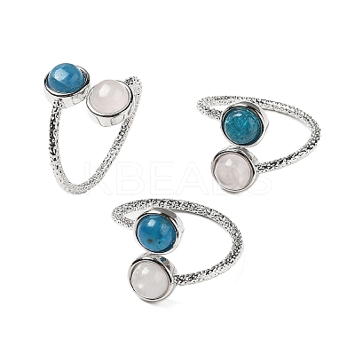 Natural Apatite & Rose Quartz Finger Rings RJEW-A068-03P-03-1