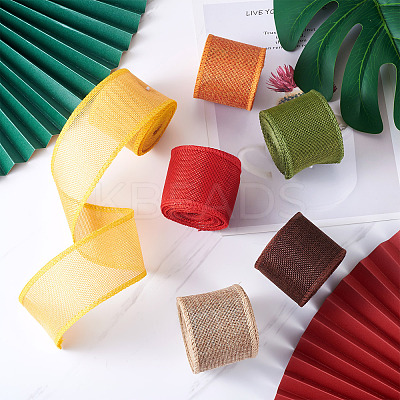 3 Rolls 3 Colors Polyester Imitation Linen Wrapping Ribbon OCOR-YS0001-02B-1