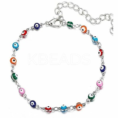 Christmas Brass Evil Eye Enamel Link Chain Anklets for Women WGC2D50-03-1