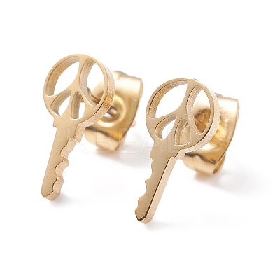 Key Shape 304 Stainless Steel Stud Earrings for Women EJEW-Z017-03G-1