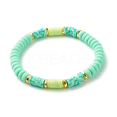Natural Sandalwood Round & Polymer Clay Heishi Beads Stretch Bracelets Sets BJEW-JB07437-1