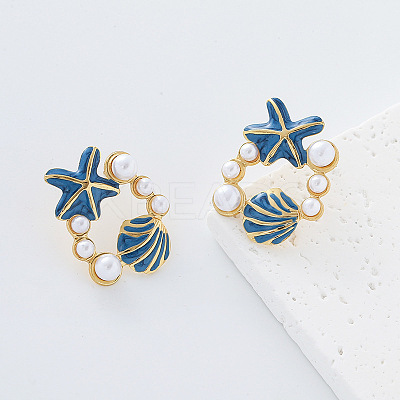 Ocean Theme 304 Stainless Steel Enamel Stud Earrings for Women MF2058-7-1