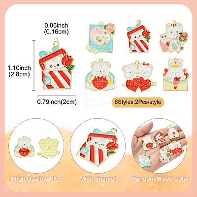 12Pcs 6 Styles Valentine's Day Alloy Enamel Pendants ENAM-FS0002-34-1