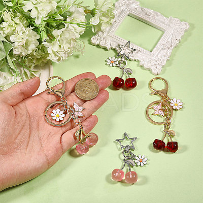 4Pcs 4 Styles Cherry Resin & Alloy Pendant Decorations HJEW-CA0001-73-1
