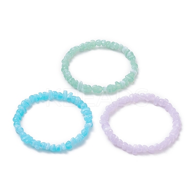 3Pcs 3 Color Acrylic Chips Beaded Stretch Bracelets Set BJEW-JB09387-1