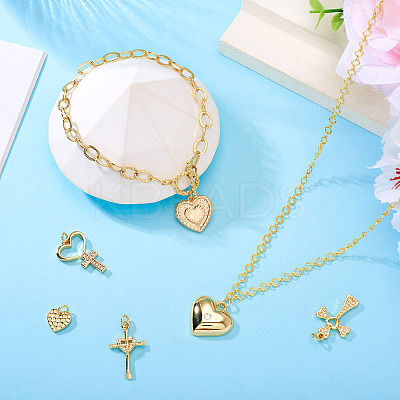6Pcs 6 Styles Brass Micro Pave Cubic Zirconia Pendants KK-TA0002-36-1