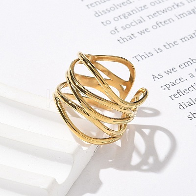 304 Stainless Steel Multilayer Open Cuff Rings for Women RJEW-Z077-01G-02-1