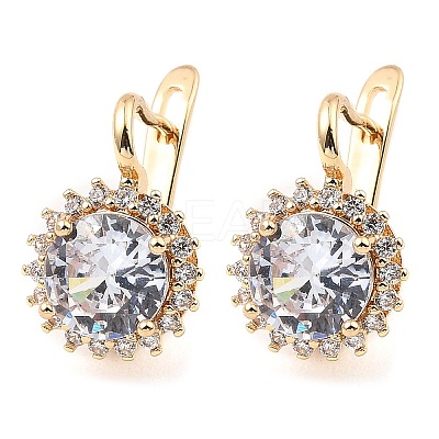 Brass with Cubic Zirconia Hoop Earrings EJEW-D078-42G-1