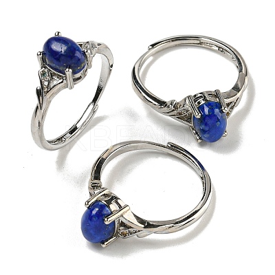 Oval Natural Lapis Lazuli Adjustable Rings RJEW-Q818-01P-05A-1