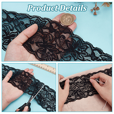 Polyester Elastic Flower Lace Trim Fabric DIY-WH0632-94A-1