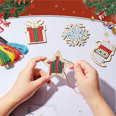 1 Bag Christmas Theme Wood Cross Stitch Kits WOOD-SC0002-24-1