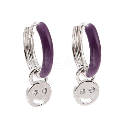 Clear Cubic Zirconia Smiling Face Dangle Hoop Earrings with Enamel EJEW-C030-13P-1