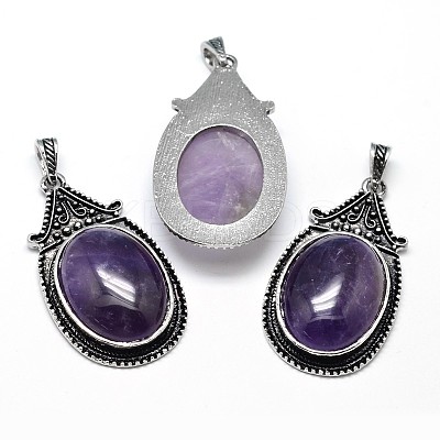 Zinc Alloy Natural Amethyst Big Pendants G-E467-24B-FF-1