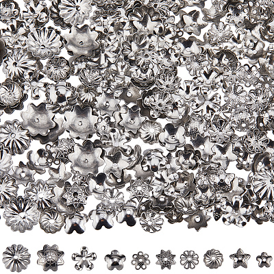 300Pcs 10 Style 304 Stainless Steel Bead Caps STAS-SC0007-93-1