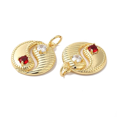 Brass Micro Pave Clear & Red Cubic Zirconia Pendants KK-E068-VF414-2-1