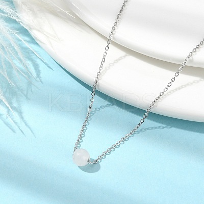 Natural Rose Quartz Round Bead Pendant Necklaces NJEW-JN04551-02-1
